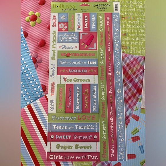 🌸 BO BUNNY “SWEET SUMMER” STICKERS & SCRAP PAPER BUNDLE. RETIRED DESIGN! - Picture 3 of 11